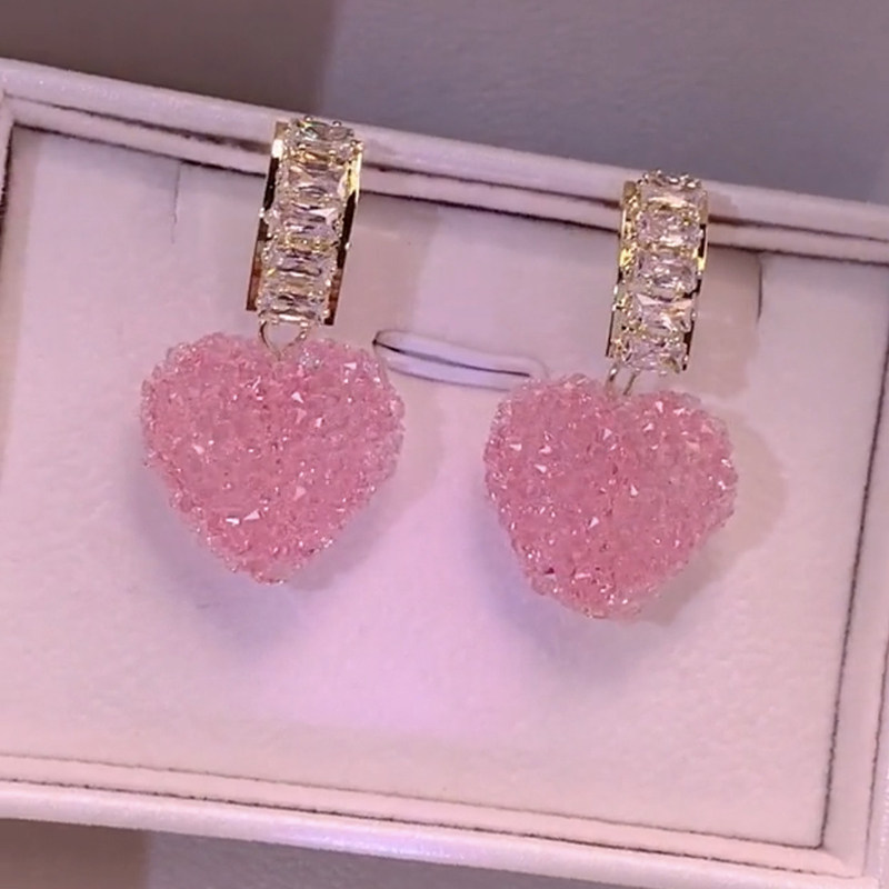 春夏粉色软糖桃心耳环简约超仙可爱甜美爱心耳饰耳坠2022年新款潮