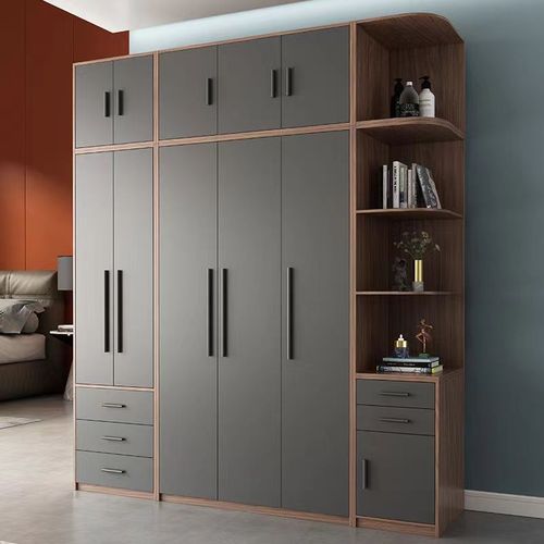 北欧衣柜家用卧室现代简约四五六平开门组合柜子收纳大衣橱黑灰色