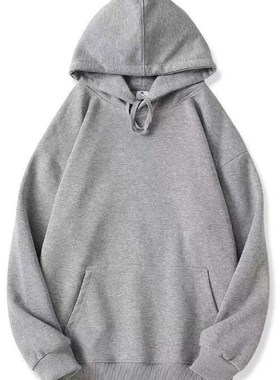 慵懒风卫衣帽衫纯色落肩重磅宽松连帽加绒秋冬男士情侣装白色灰色