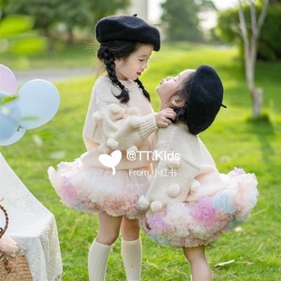 蓬蓬女童短裙网纱半身裙子冰淇淋色秋冬下装兔兔凸凸春夏季蛋糕裙