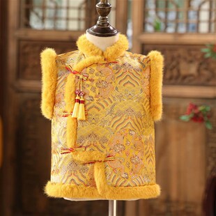 新年马甲背心地主男宝宝拜年背心男女童加绒元旦元宵节秋冬黄马褂