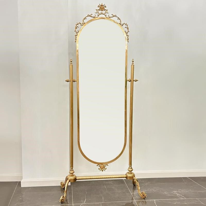 法式全铜复古穿衣镜全身镜试衣镜可移动欧式落地镜服装店大镜子