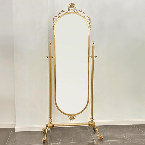 法式全铜复古穿衣镜全身镜试衣镜可移动欧式落地镜服装店大镜子