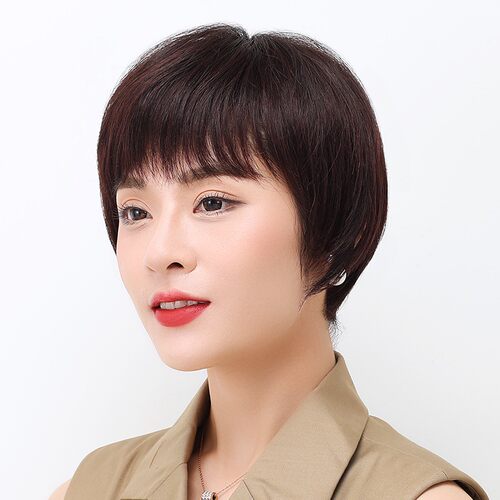 假发套女短发短直发自然中老年妈妈真发发型真人发丝全手织全头套