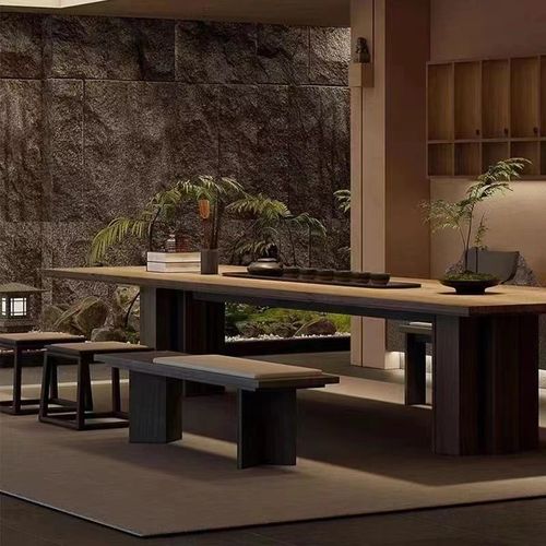 现代茶桌椅组合简约禅意黑胡桃木功夫茶台实木大板桌办公室泡茶桌