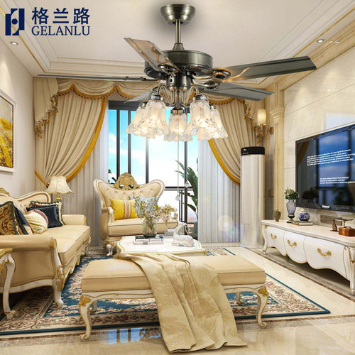 美式吊扇灯全铜餐厅掉吊灯大厅电灯客厅家用厨房电风扇灯扇有110V