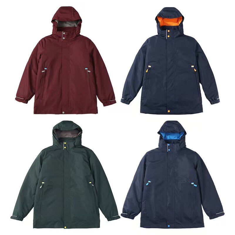 中小学生棉袄秋冬保暖冲锋衣男女童套装外套彩条藏青枣红棉衣校服