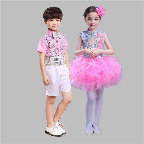 元旦儿童节d演出服幼儿园舞蹈服女童粉色蓬蓬纱裙少儿合唱表演服