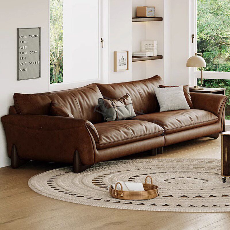 栖屿意式轻奢真皮沙发客厅客厅直排组合头层牛皮现代极简复古风