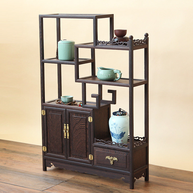 鸡翅木小博古架实木中式摆件架茶叶收纳柜茶具展示柜茶架子置物架