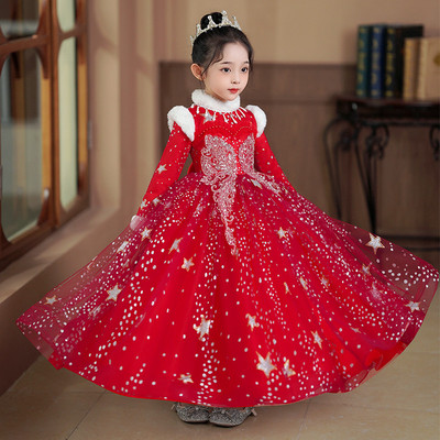 花童婚礼服小女孩冬季加绒儿童生日女童高端主持人钢琴演奏公主裙