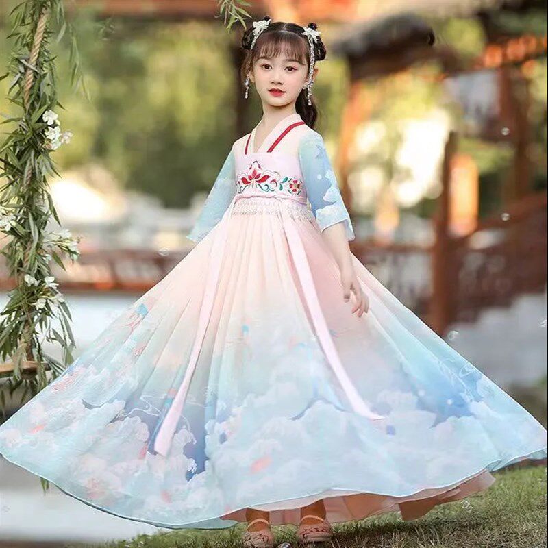汉服女童改良古装连衣裙春夏季w2023中国风仙女裙儿童唐装襦裙薄