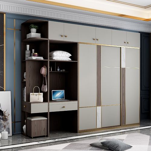 现代简约推拉门小户型衣柜卧室梳妆台一体组合经济组装储物大衣柜