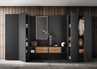 家用一门木质风四六门化妆台大衣橱衣柜电视柜一体卧室家俱组合柜