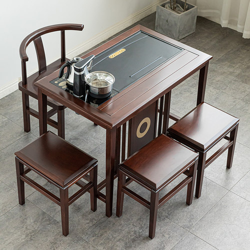 茶桌实木整装功夫茶台泡茶桌茶车家用全自动简约小号新中式乌檀木