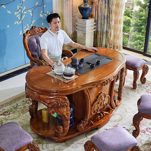 乌金木茶桌茶台椅组合一桌五椅家用桌 实木功夫泡茶桌客厅阳台茶