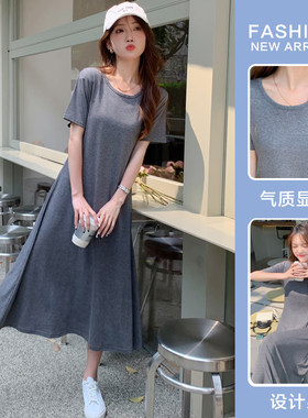 孕妇装夏b季时尚薄款纯棉T桖裙宽松遮肉夏装连衣裙女夏天外出潮妈