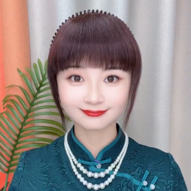 水钻发箍刘海一体真发碎齐刘海前额头帘鬓角遮白发头顶假发补发片