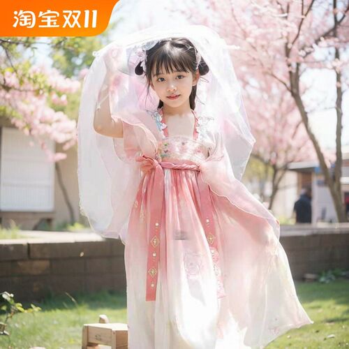 女童汉服夏款2024儿童新中式古风超仙薄款襦裙夏季连衣裙短袖粉色
