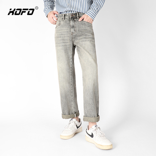 子男款 新款 男直筒宽松阔腿长裤 复古黄泥染牛仔裤 春夏休闲潮流 美式