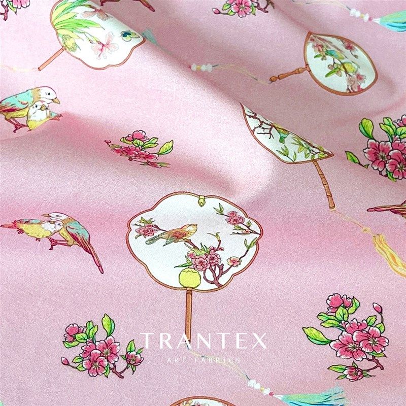 天冉艺纺60支全棉府绸纯棉印花中国风旗袍唐装面料布料扇子鸟,纺织面料/辅料/配套,府绸/俯绸,淘宝优惠券,粉丝福利购,淘宝优惠卷