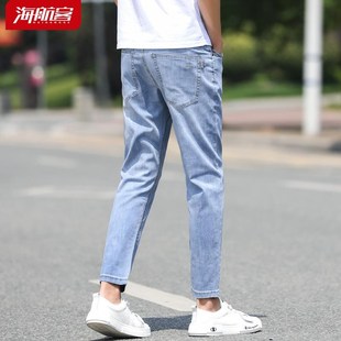 9分裤 夏季 薄款 浅色九分裤 春秋款 男士 休闲冰丝直筒宽松男款 牛仔裤