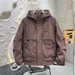 休闲冲锋衣潮 连帽二棉夹克纯色上衣流行百搭青年工装 男士 秋冬新款