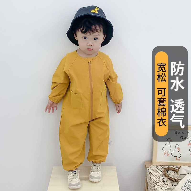 宝宝连体罩衣拉链全身防水透气婴儿爬爬服防脏爬行儿童罩裤男外穿