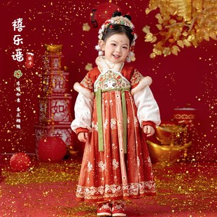 女童汉服襦裙超仙加绒少数民族西域公主儿童拜年服古风连衣裙冬款