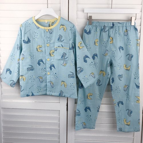 春秋男童宝宝纯棉纱布长袖男孩空调房家居服套装儿童睡衣夏季薄款