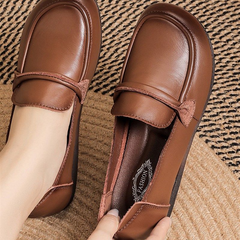 妈妈鞋真牛皮平底圆头民族风复古防滑透气牛筋底浅口春秋女单鞋,女鞋,浅口单鞋,淘宝优惠券,粉丝福利购,淘宝优惠卷