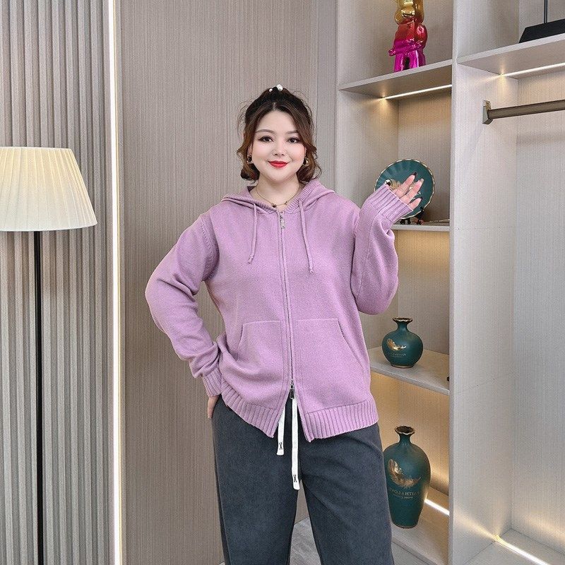 大码女装秋冬新款连帽双拉链针织开衫女胖mm宽松显瘦休闲时尚毛衣,女装/女士精品,大码内搭,淘宝优惠券,粉丝福利购,淘宝优惠卷
