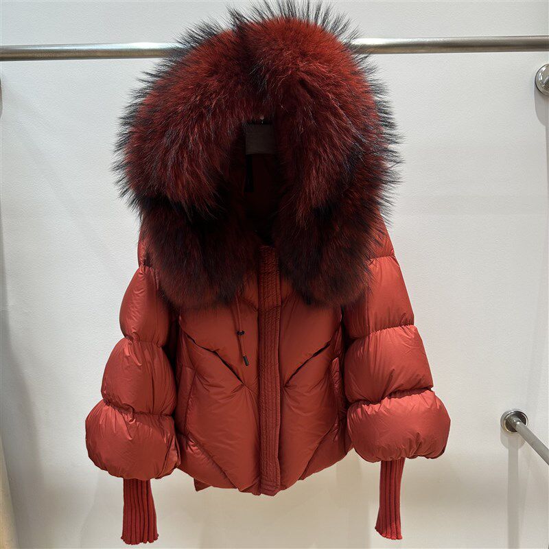 2025冬新款皮草貉子大毛领鹅绒羽绒服女大码连帽时尚加厚保暖外套