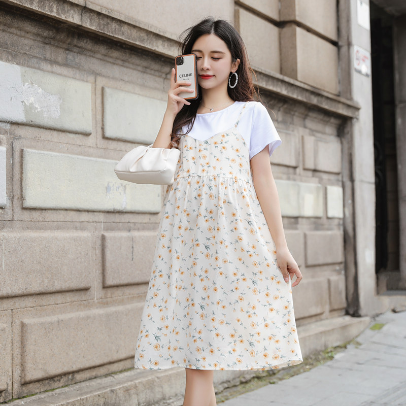 吊带裙孕妇夏装小个子雪纺碎花裙假两件套装连衣裙女纯棉大码裙子,孕妇装/孕产妇用品/营养,连衣裙,淘宝优惠券,粉丝福利购,淘宝优惠卷