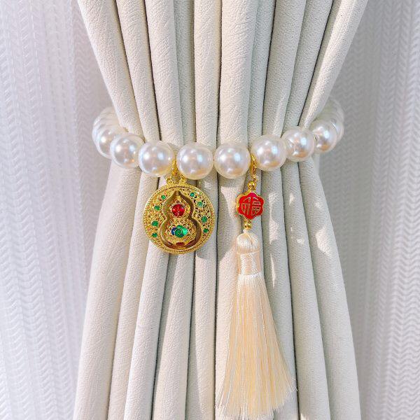 葫芦纱帘流苏新中式扎带窗帘绑绳客厅卧室窗帘绑带磁吸装饰珍珠