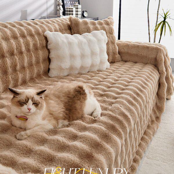 全盖冬季X兔绒兔套罩AL加厚扶手巾靠背E沙发垫子沙发盖布毛绒盖