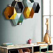 钻石几何收纳简约现代卧室大客厅铁艺置物架墙壁装 饰挂件匠风创意