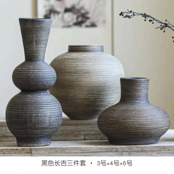 复古台面陶瓷花瓶黑色客厅摆件粗陶罐餐桌插花器陶艺民宿侘寂装饰,家居饰品,花瓶,淘宝优惠券,粉丝福利购,淘宝优惠卷