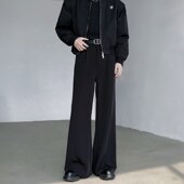 男宽松垂感微喇叭十分裤 长裤 免烫黑色拖地裤 西裤 阔腿裤 高级感西裤