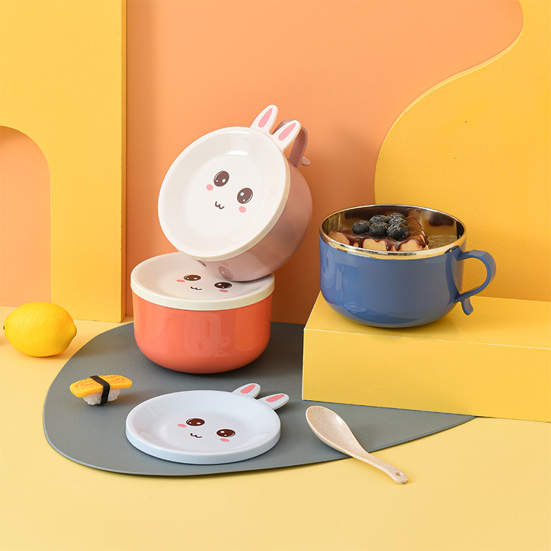 儿童碗防摔防烫不锈钢带手柄单耳汤碗勺小学生吃饭宝宝碗餐具套装,餐饮具,碗,淘宝优惠券,粉丝福利购,淘宝优惠卷