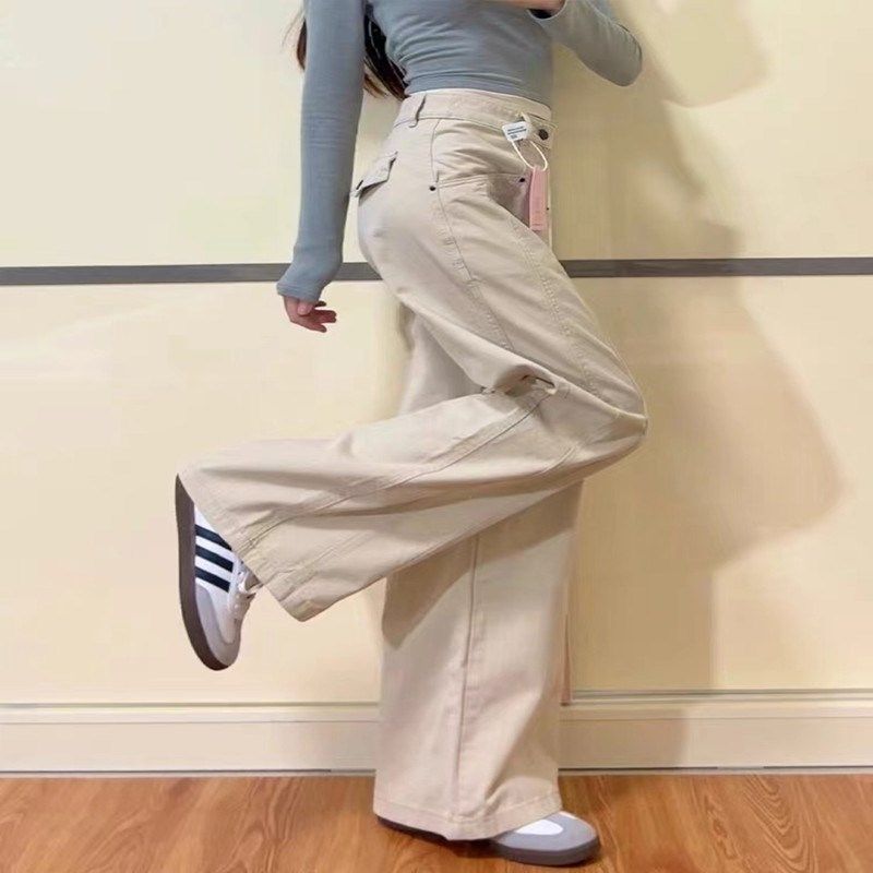 米杏色休闲直筒裤女夏季新款美式小个子工装裤牛仔裤长裤春秋裤子,女装/女士精品,卫裤,淘宝优惠券,粉丝福利购,淘宝优惠卷