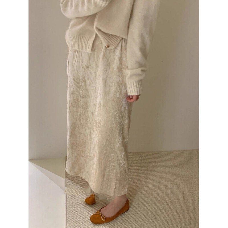 复古冰花丝绒半身裙女秋冬中长款高腰百搭直筒开叉加厚包臂一步裙,女装/女士精品,半身裙,淘宝优惠券,粉丝福利购,淘宝优惠卷