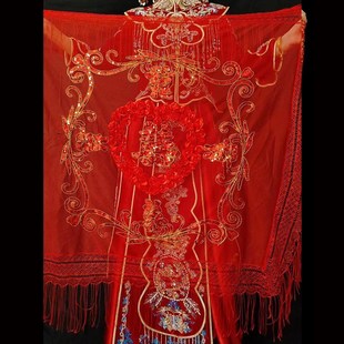 新娘出嫁盖头红色结婚婚礼蒙头巾透明中式网纱喜字婚庆头纱红盖头