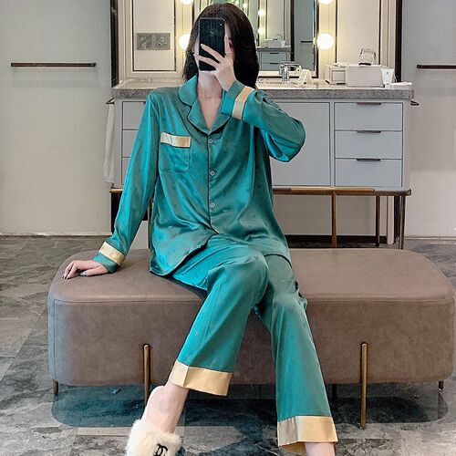 冰丝睡衣女春秋款薄款长袖长裤两件套装新款夏季家居服1087
