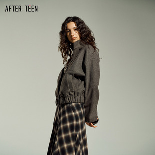 廓形夹克 短款 立领摩登复古短外套女 TEEN双开拉链 AFTER