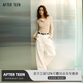 AFTER 子 白色黑色高腰廓形弯刀裤 TEEN侧面褶皱茧型阔腿裤 长款