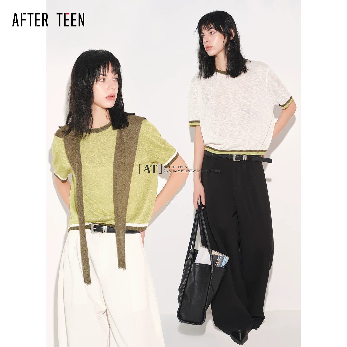 AFTER TEEN「柔系美式｜实用主义」撞色可拆卸披肩实用毛织短袖