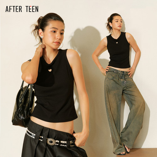 AFTER TEEN镂空图案背心纯色