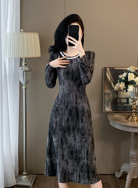 法式轻熟风气质长袖连衣裙女秋季高级感超好看收腰显瘦A字中长裙