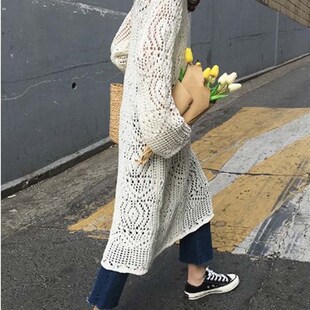 小个子很仙的法国小众打底针织连衣裙春秋款长裙女中长款宽松镂空